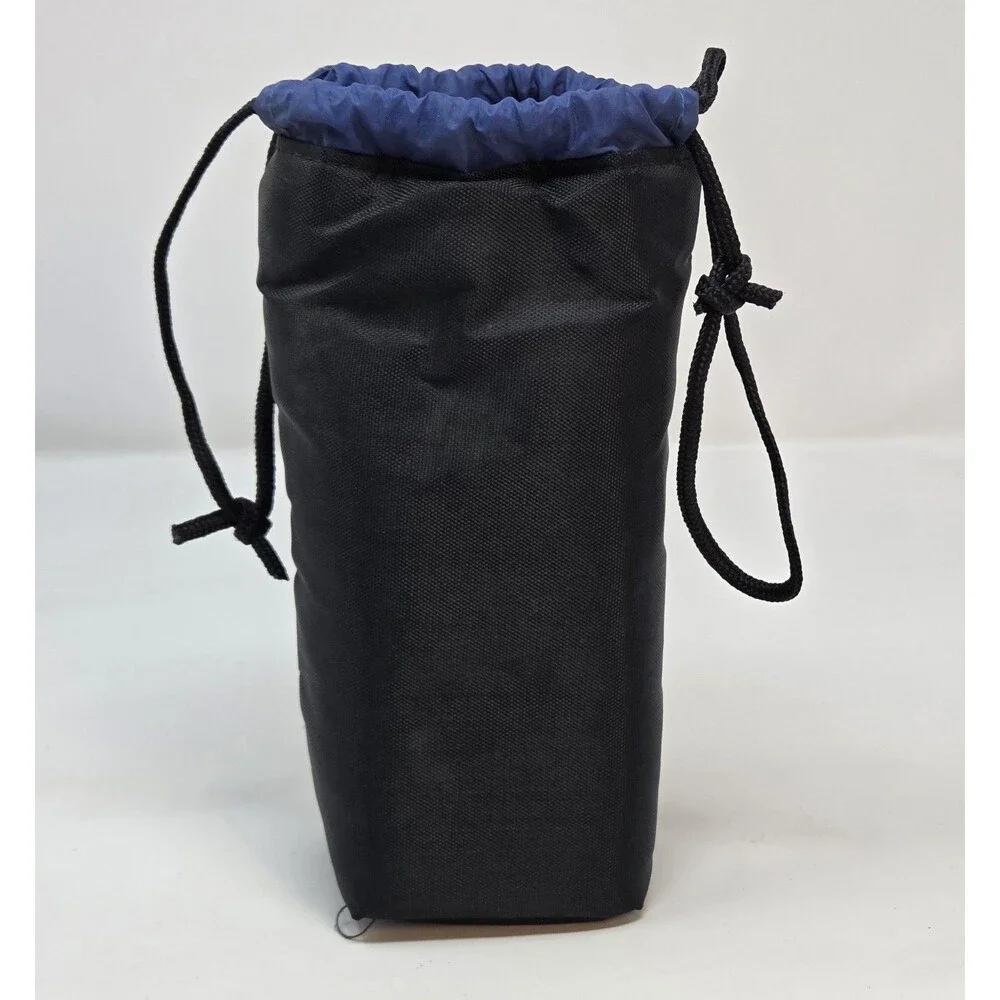 Camera Lens Drawstring Pouch‎ Bag Large Black Nylon Blue Lined 8.5